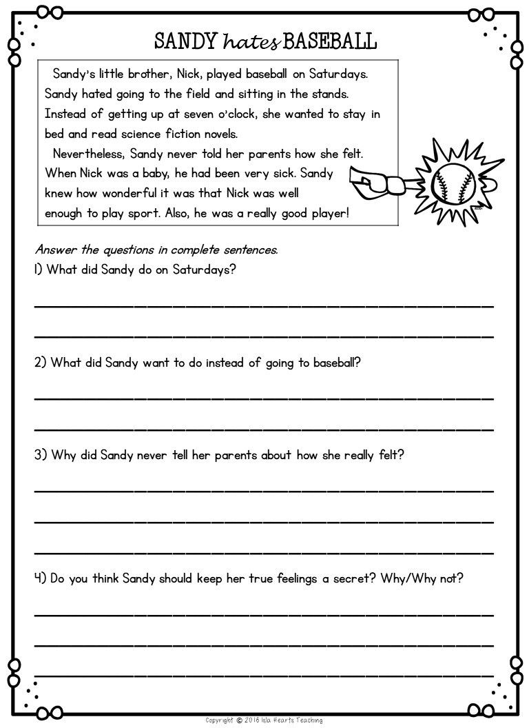 Worksheet ~ Reading Comprehensionies For 2Nd Grade Free