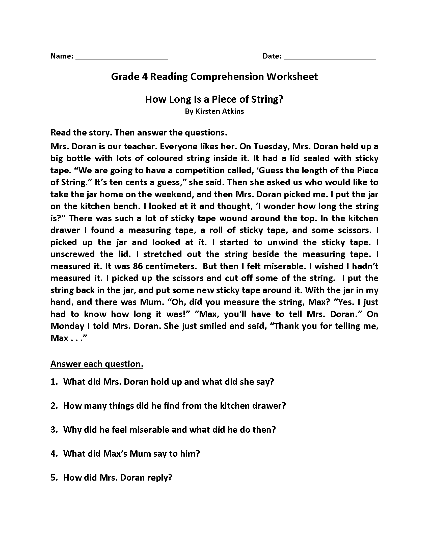 4Th Grade Reading Comprehension Worksheets - Best Coloring