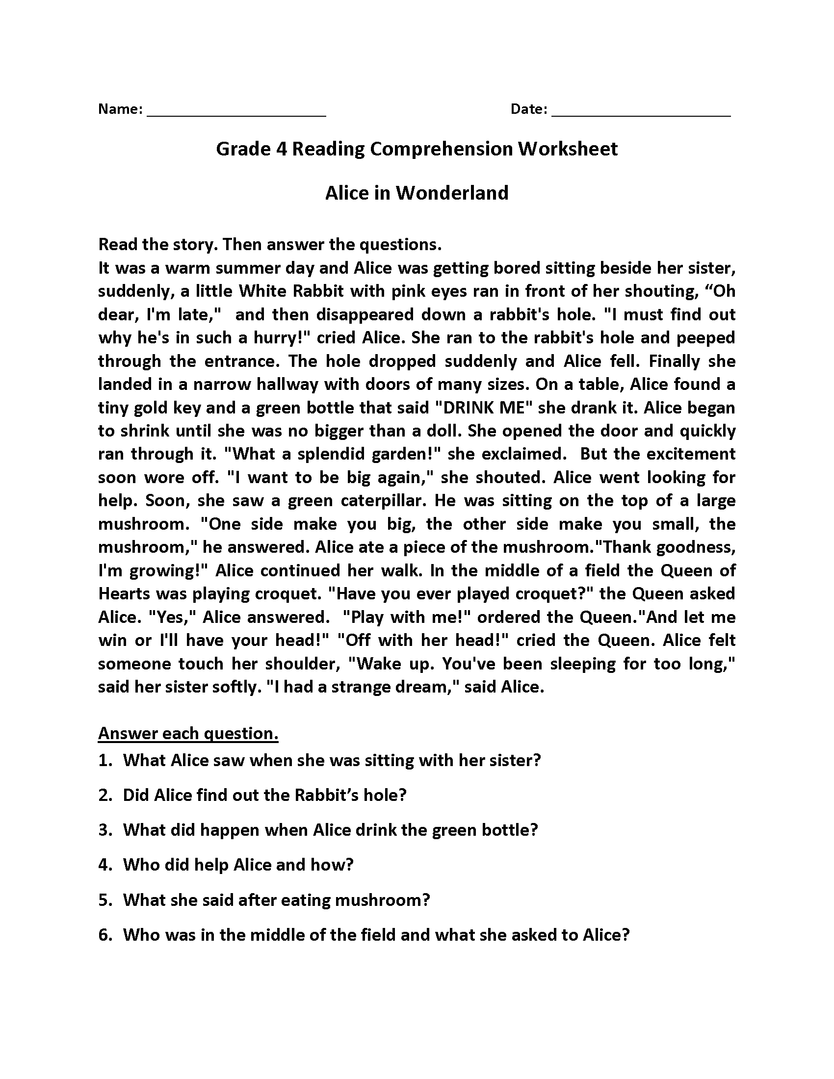 4Th Grade Reading Comprehension Worksheets - Best Coloring