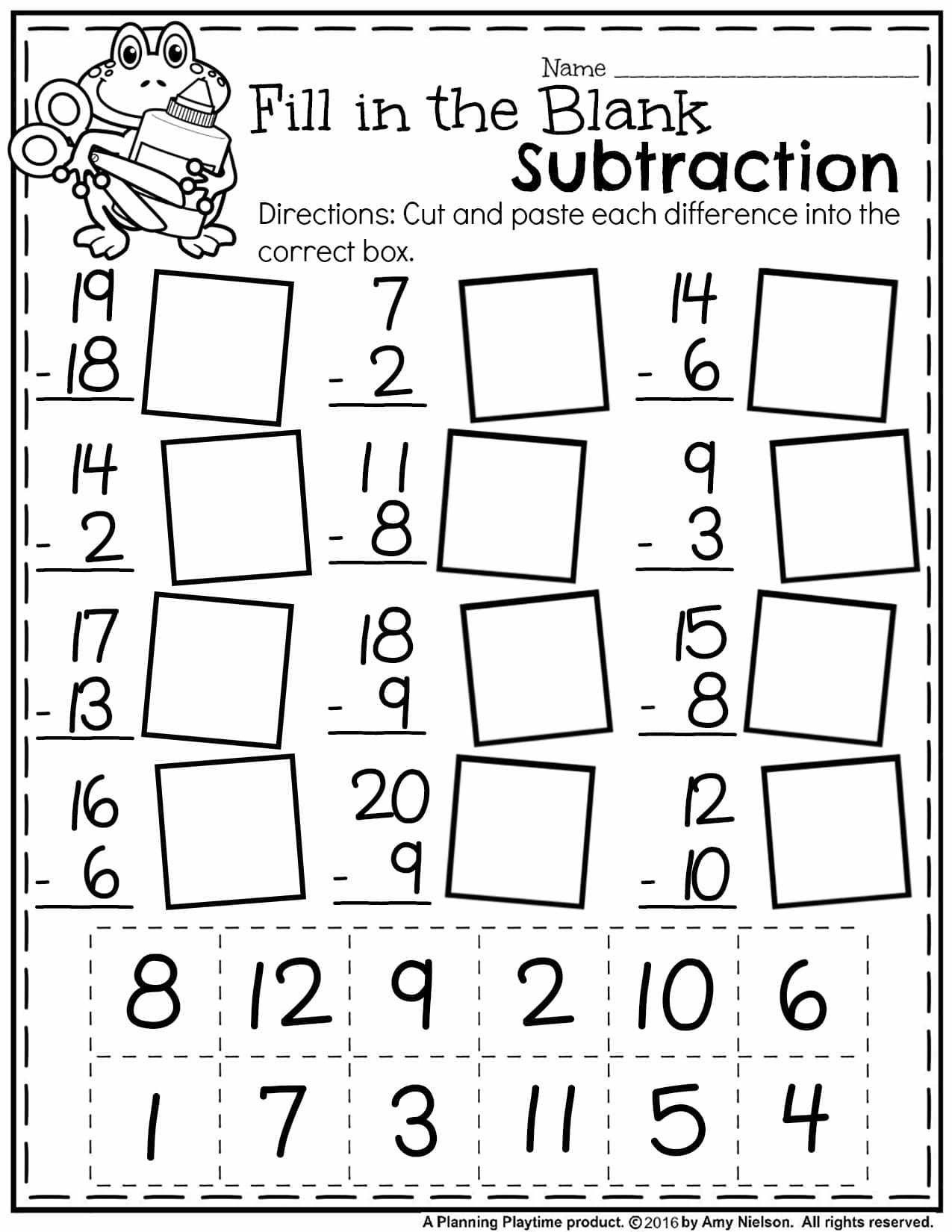 5 Free Math Worksheets First Grade 1 Subtraction Single