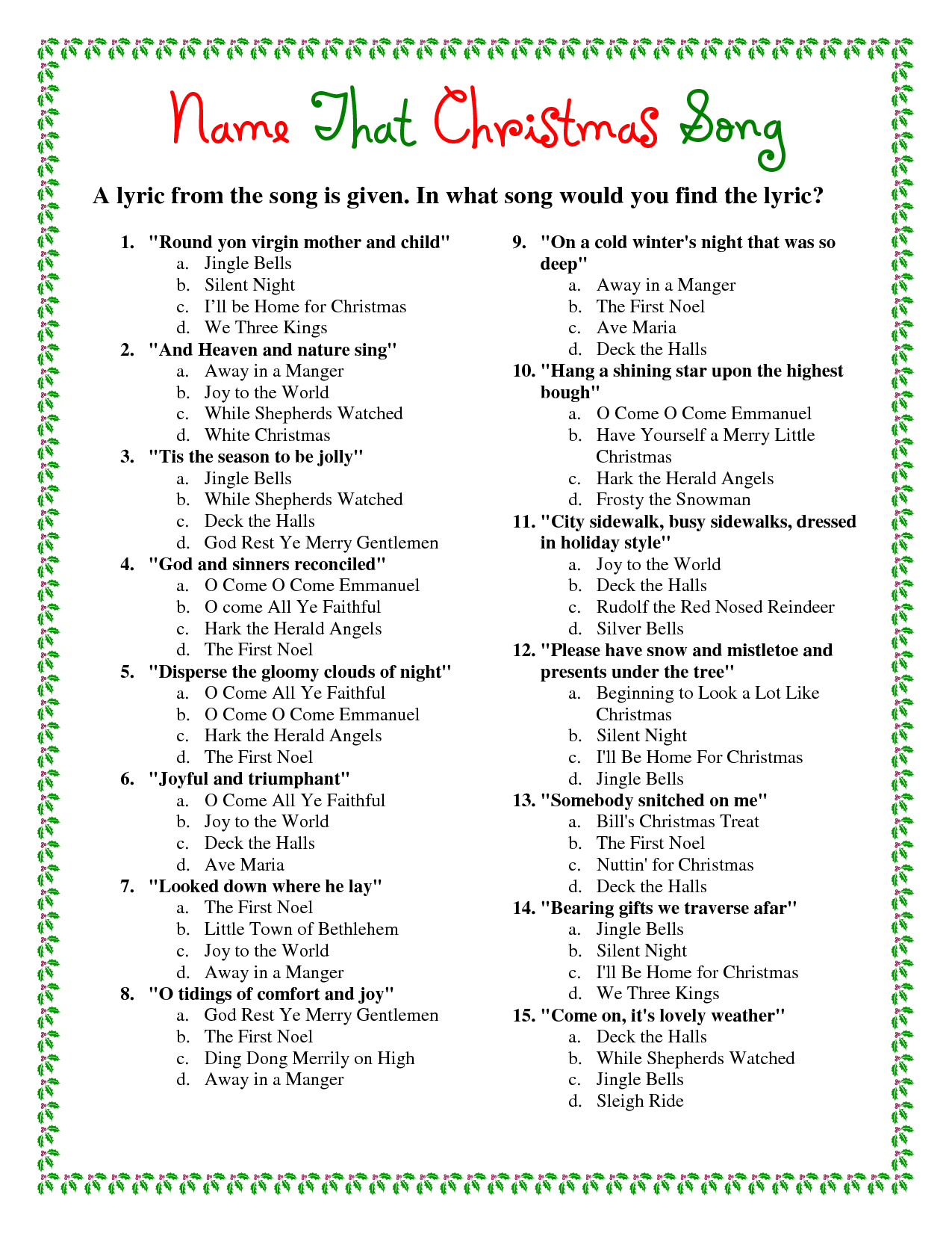 6 Best Printable Christmas Trivia Questions - Printablee