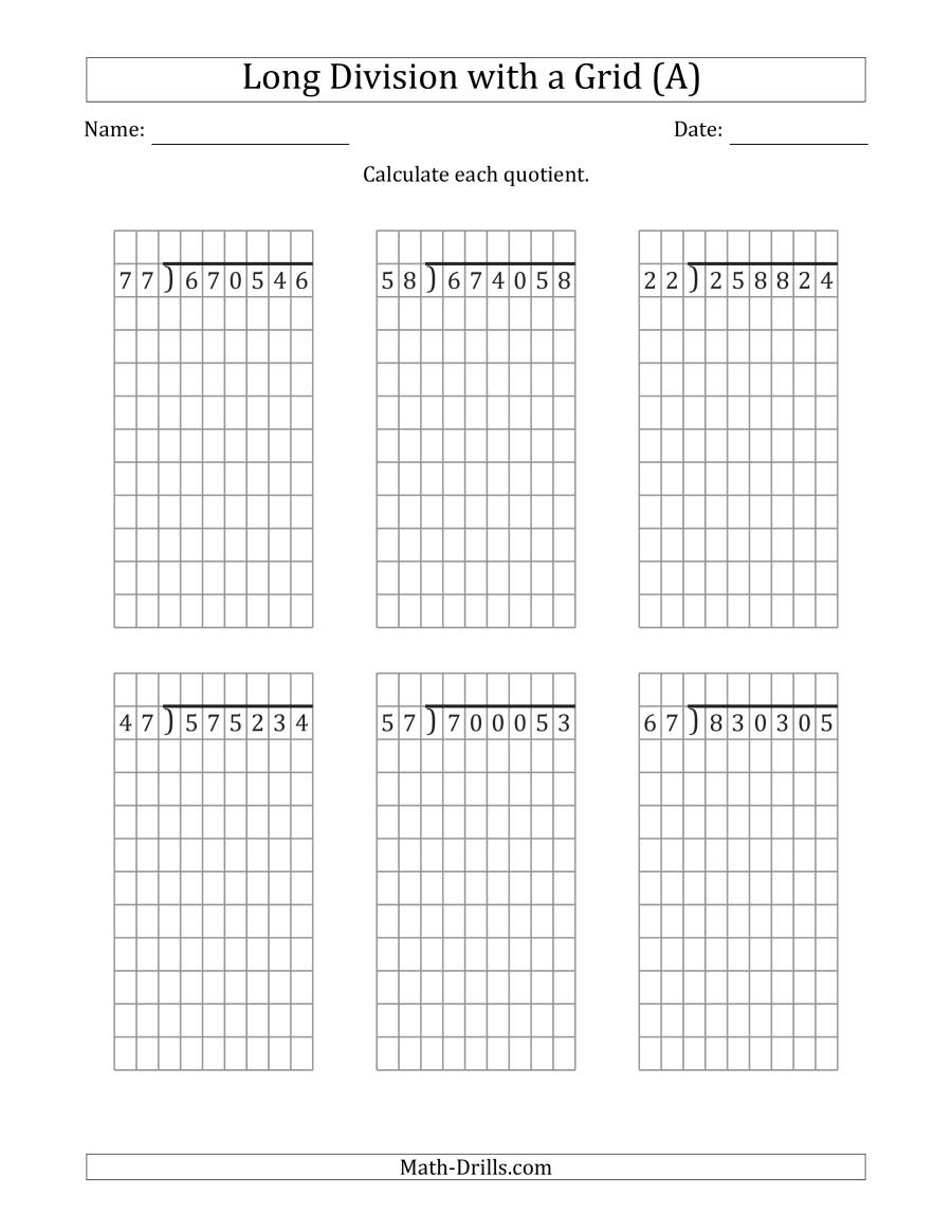 6-Digit2-Digit Long Division With Remainders With Grid