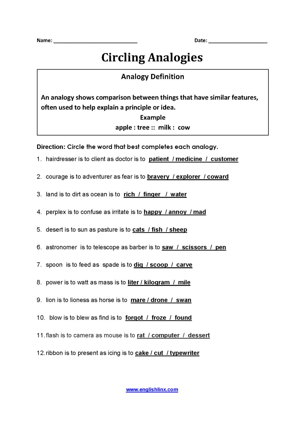 7+ Analogy Worksheet 8Th Grade | Word Analogies, Analogy