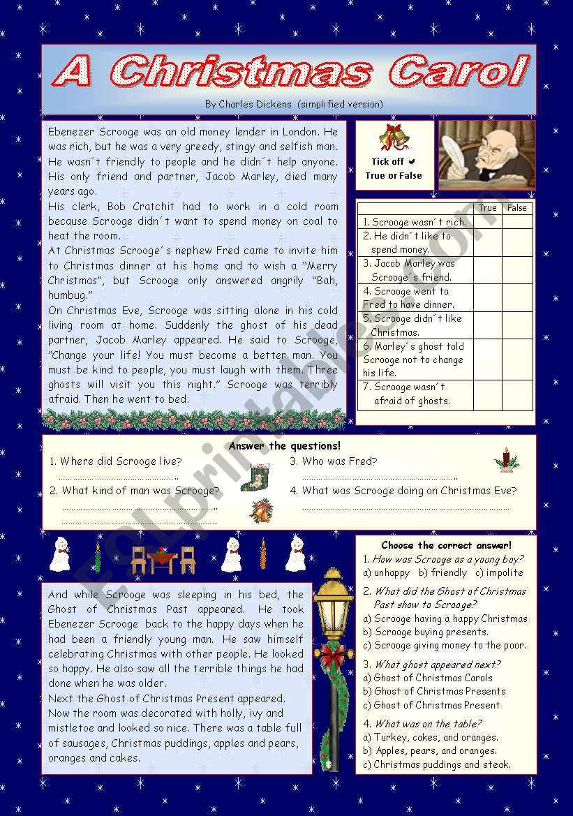 A Christmas Carol&amp;quot; - Simplified Version - Esl Worksheet