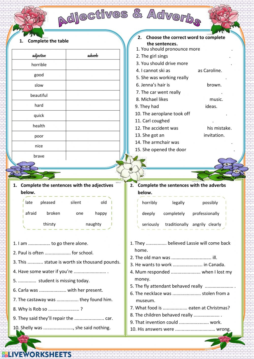 Adjectives-Adverbs Worksheet