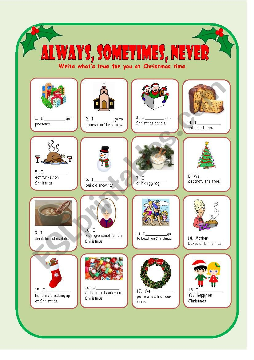 Adverbs Of Frequency, Christmas Traditions - Esl Worksheet