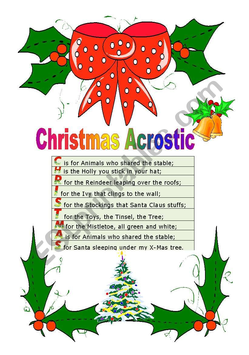 Christmas Acrostic - Esl Worksheetcassy