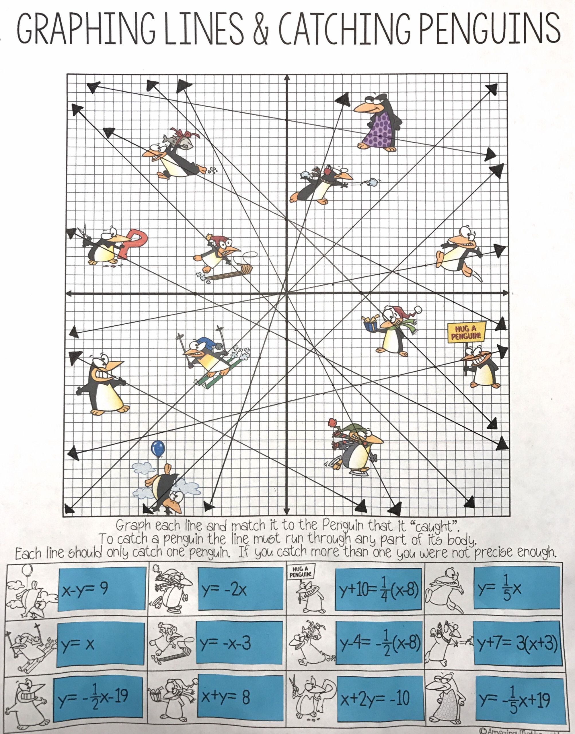 Christmas Algebra Activity Graphing Lines &amp;amp; Penguins ~ All 3