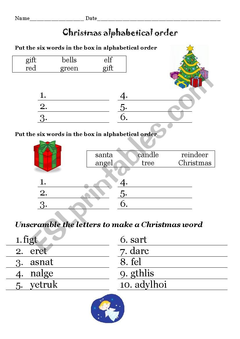 Christmas Alphabetical Order - Esl Worksheetcm Albert