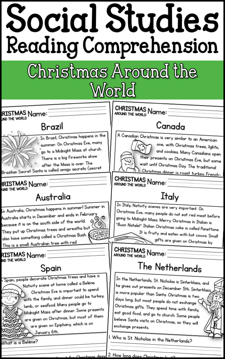 Christmas Around The World Reading Comprehension Passages (K