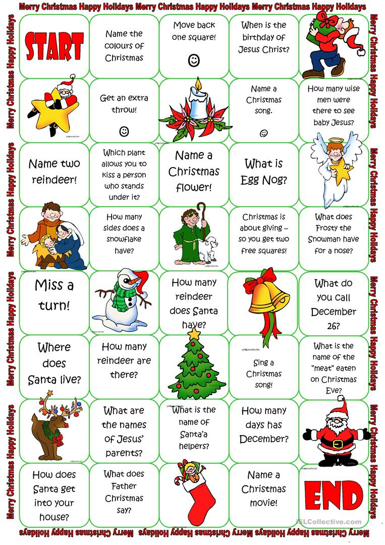 Christmas Board Game - English Esl Worksheets For Distance