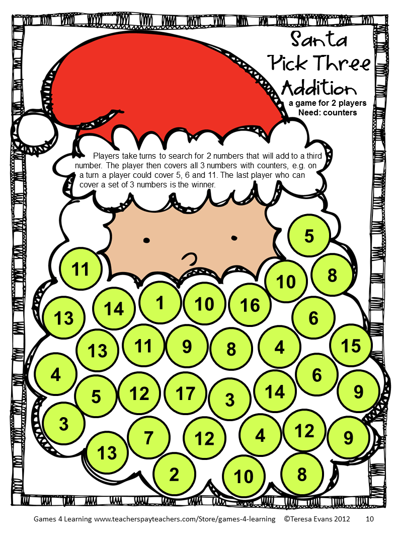 Christmas Board Game From Christmas Math Games, Puzzles And