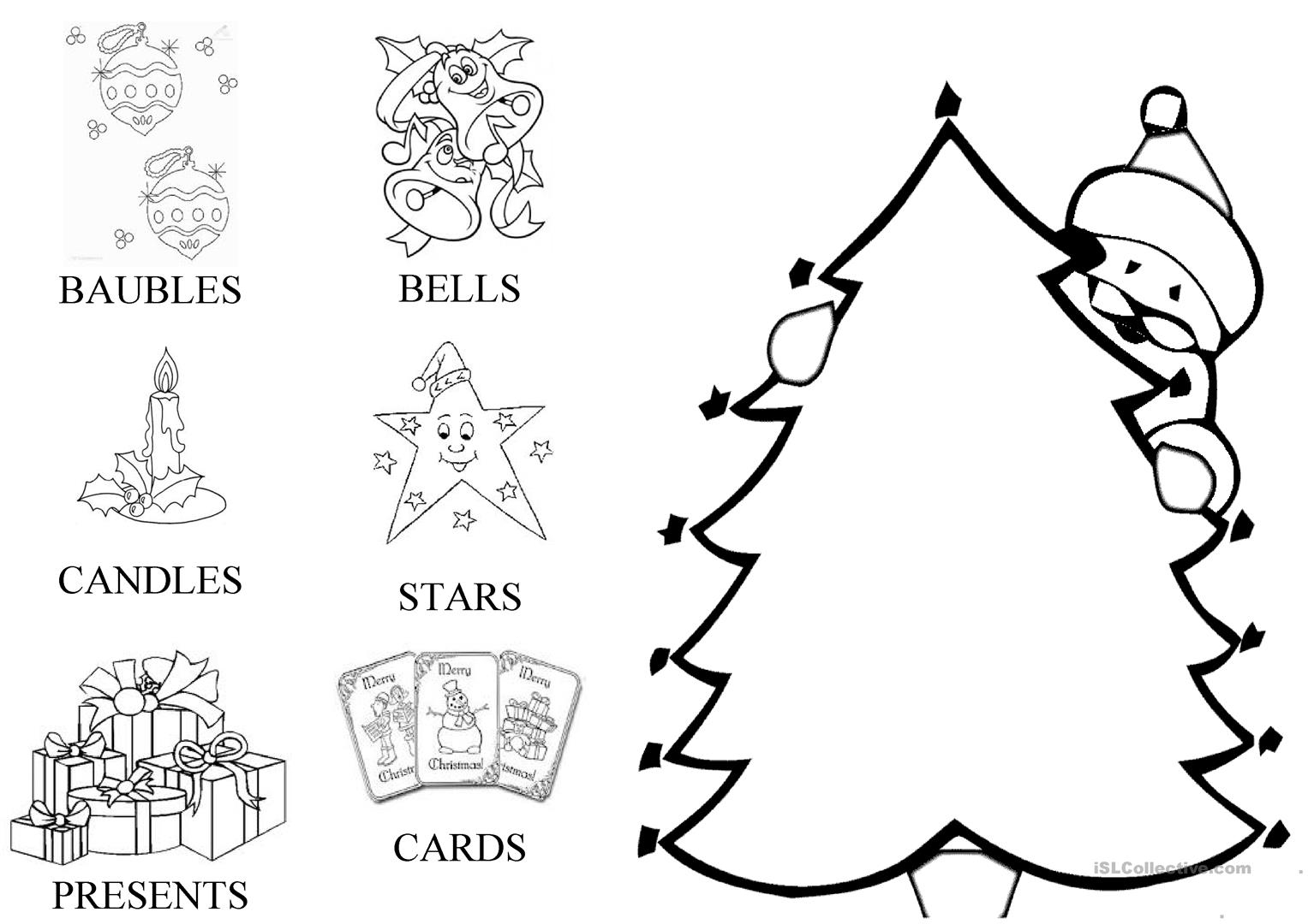 Christmas Card. Decorate The Tree - English Esl Worksheets