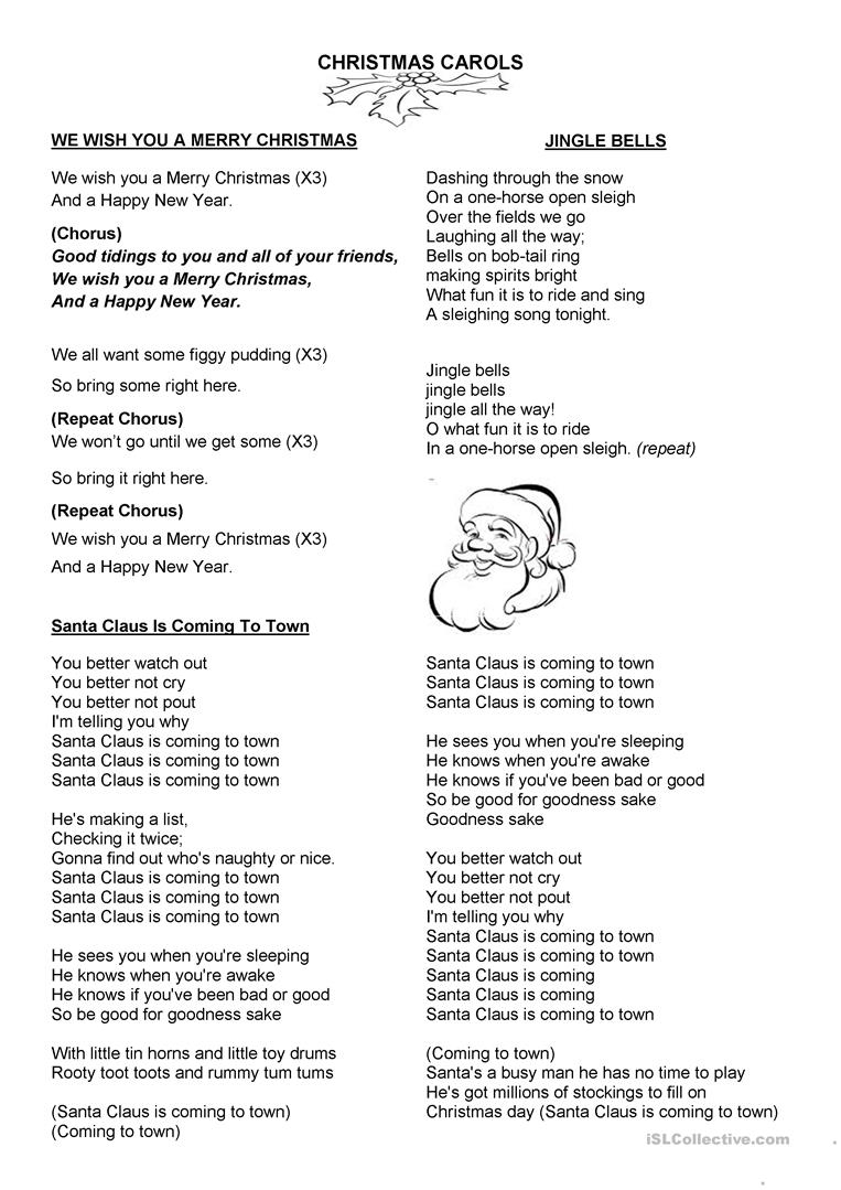 Christmas Carols - English Esl Worksheets For Distance