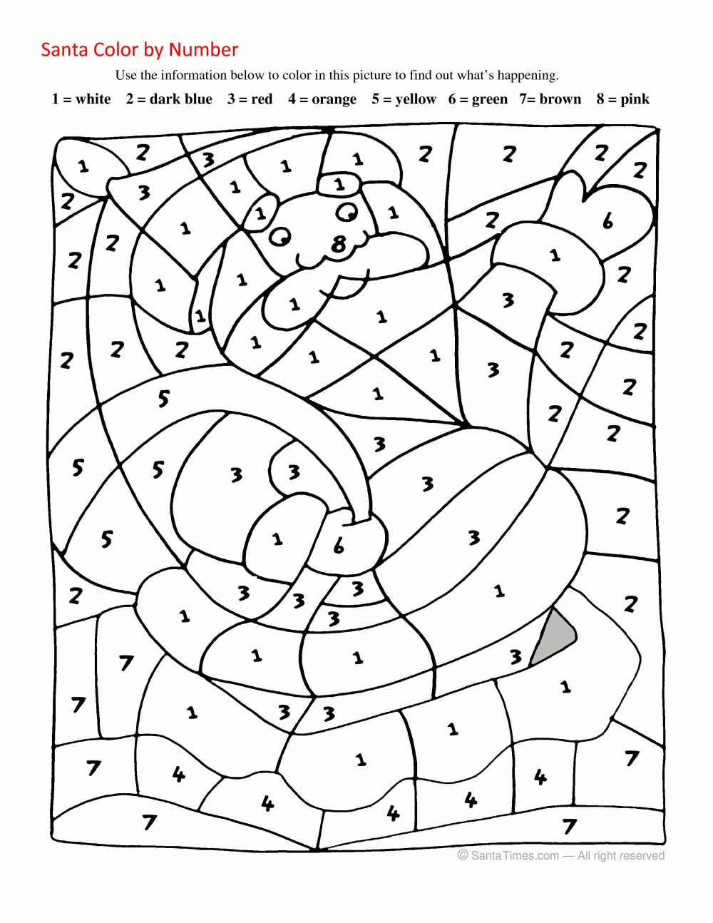 Christmas Color-By-Number Free Printable Coloring Page