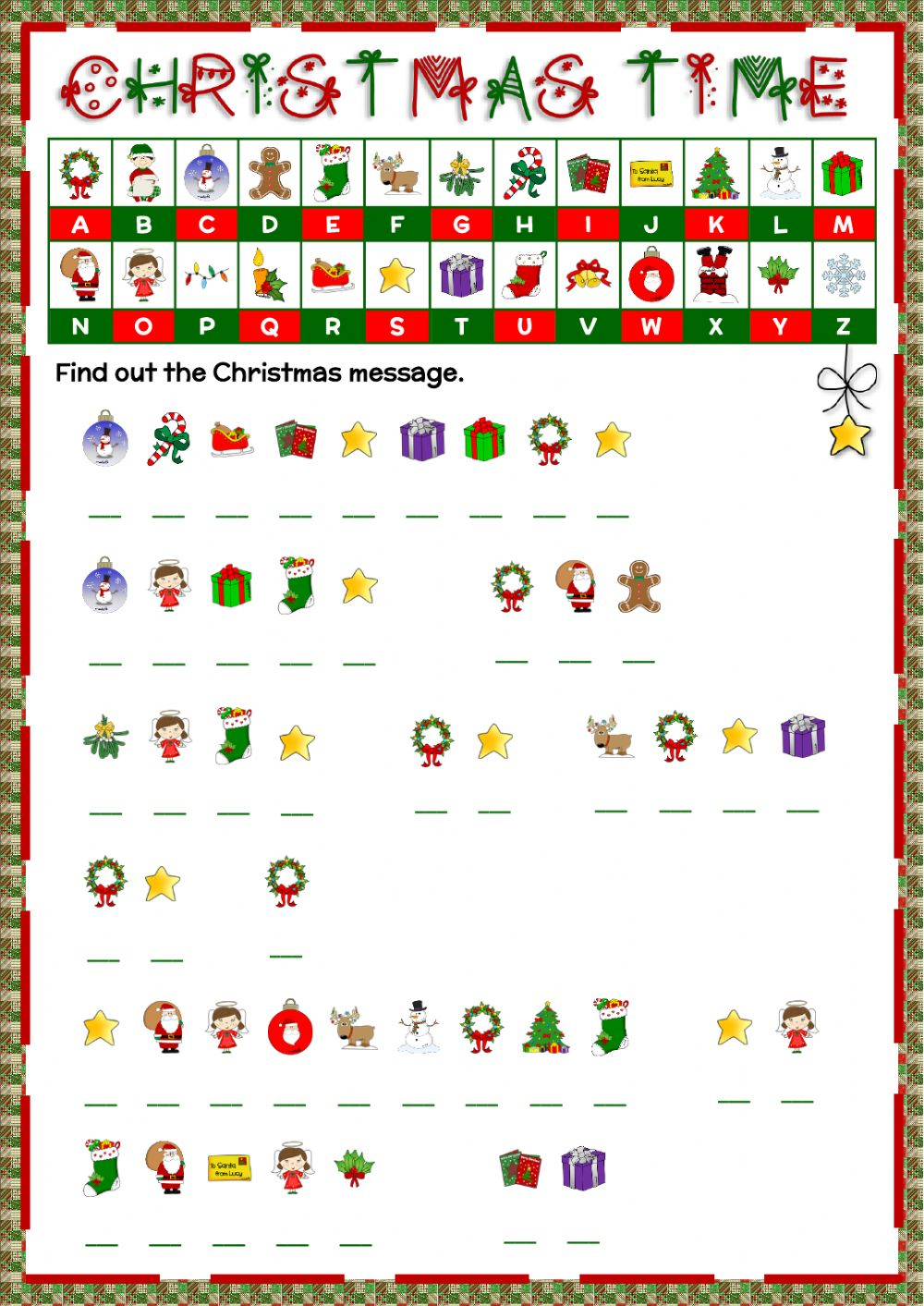 Christmas - Cryptogram Worksheet