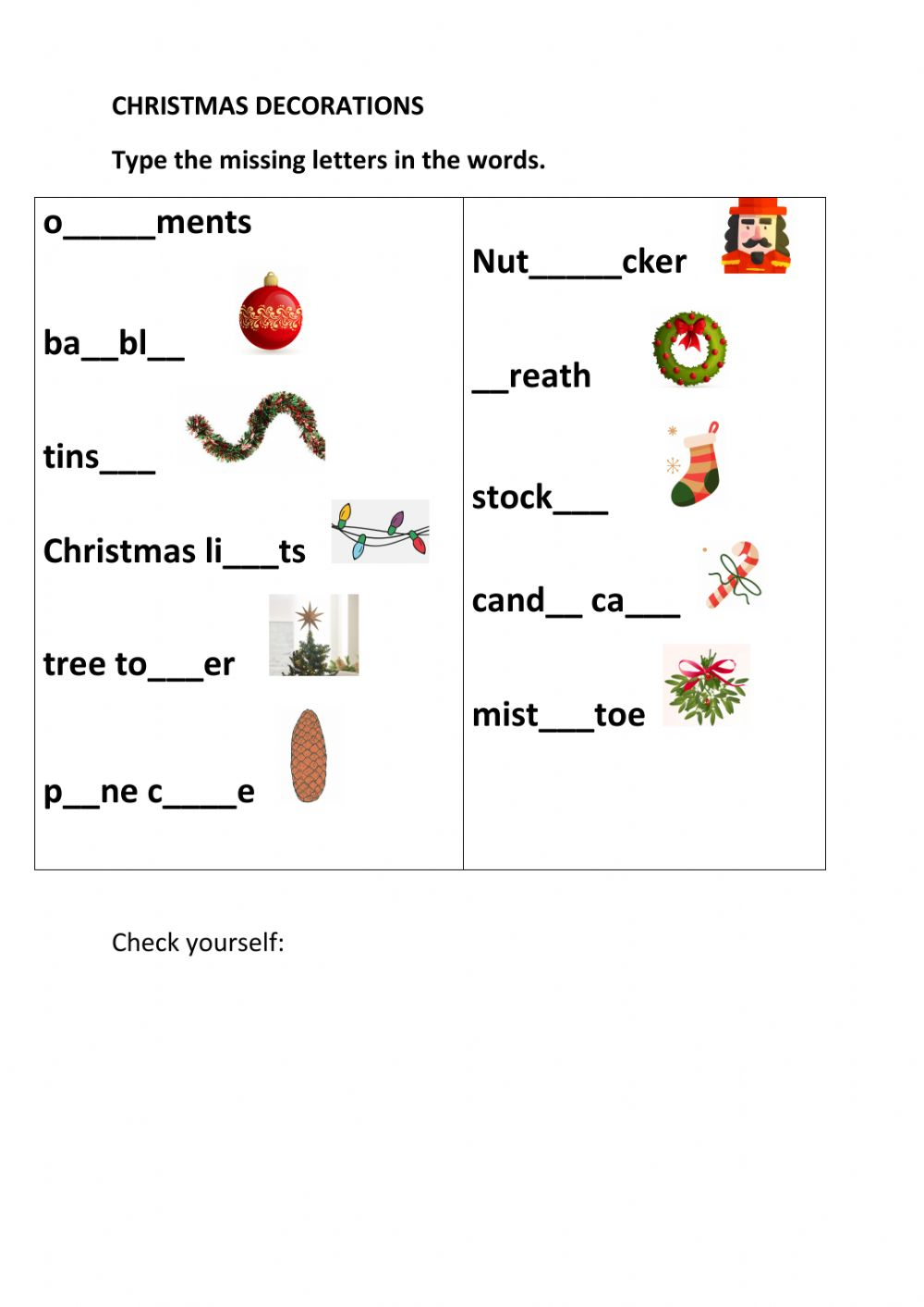Christmas Decorations Interactive Worksheet