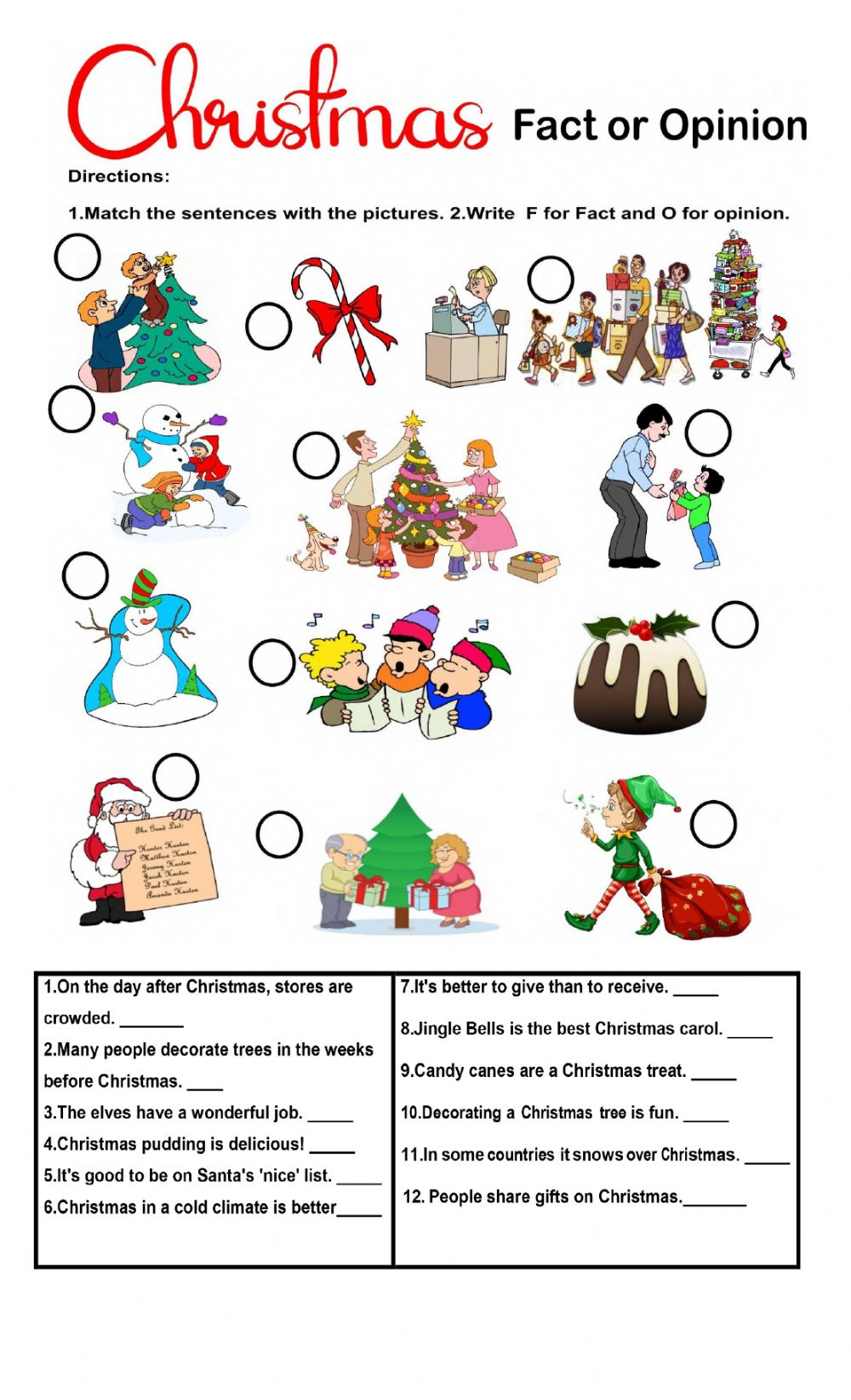 Christmas Fact Or Opinion Worksheet