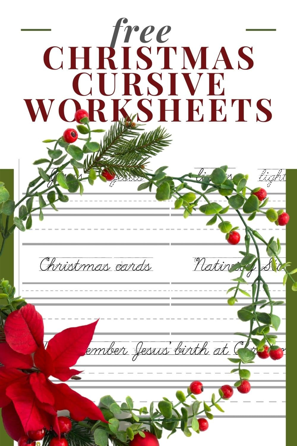 Christmas Free Printable Cursive Handwriting Worksheets