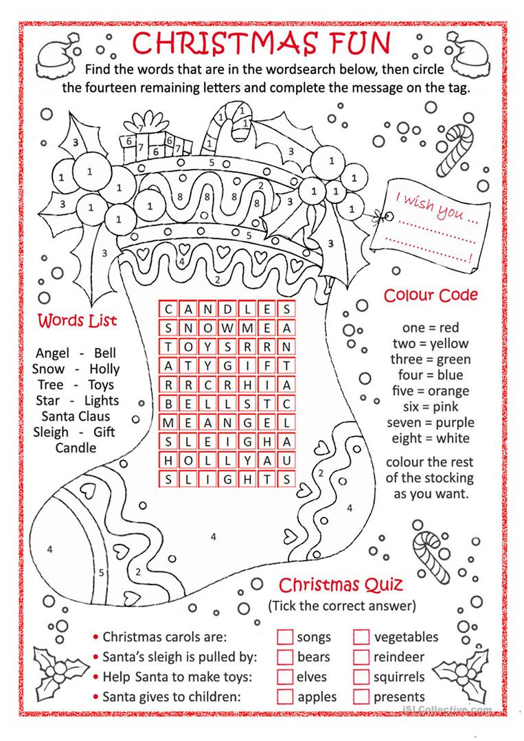 Christmas Fun - English Esl Worksheets For Distance Learning