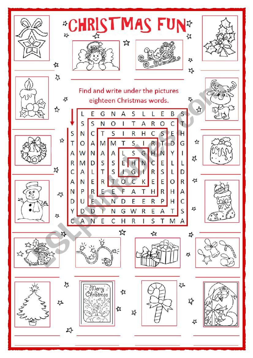 Christmas Fun Word Search - Esl Worksheetchiaretta