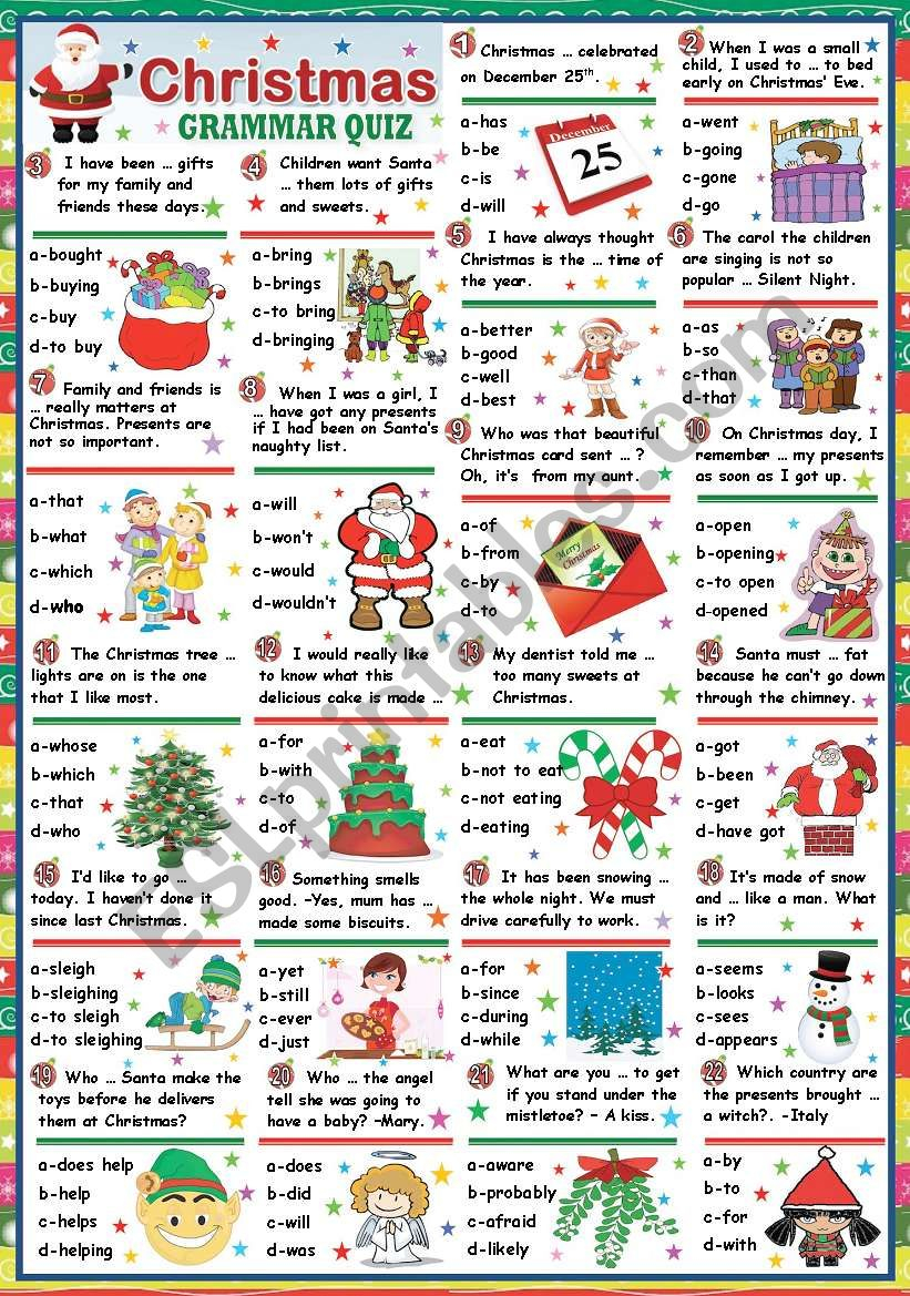 Christmas Grammar Quiz (Key Included) - Esl Worksheetkatiana