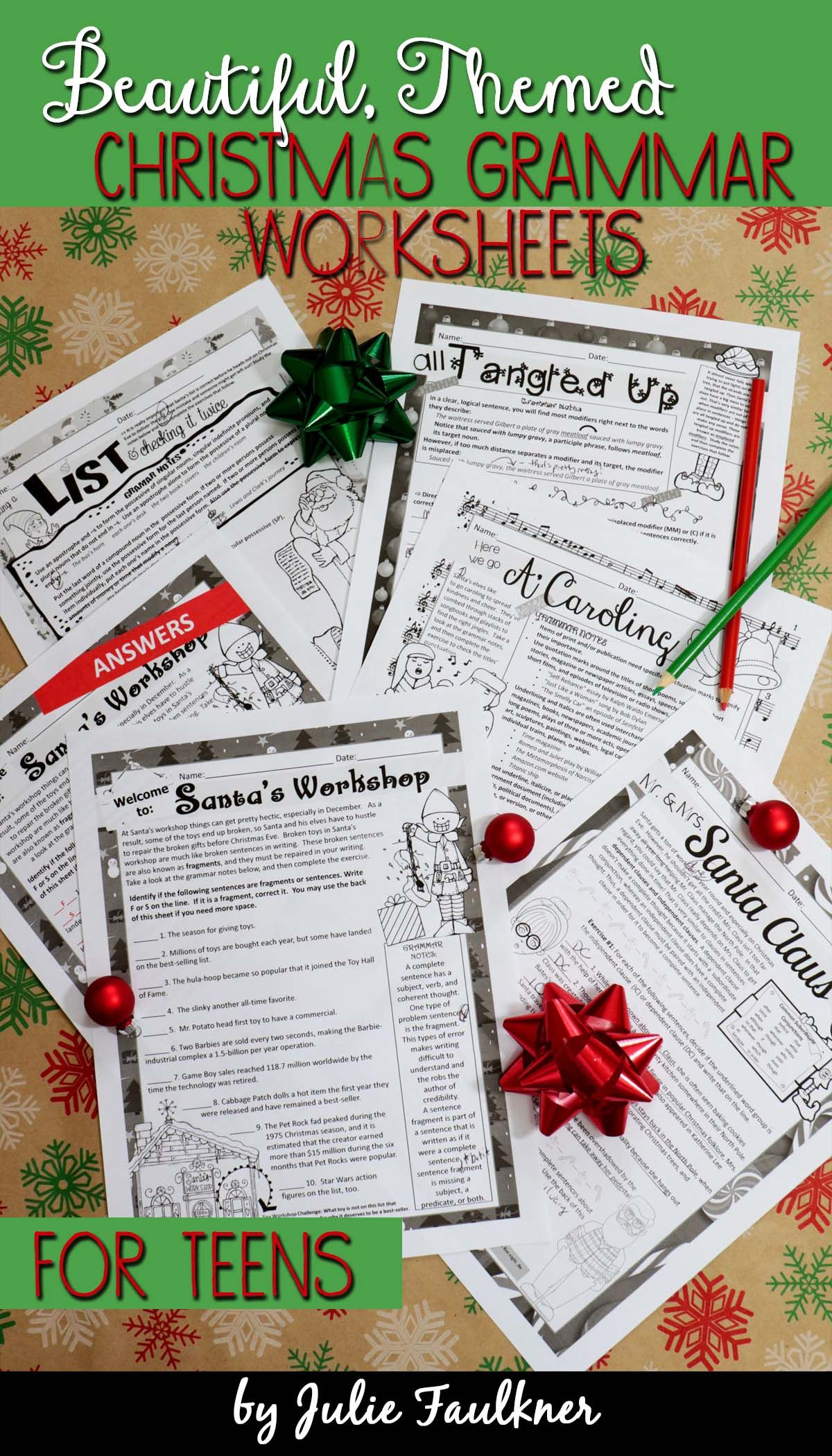 Christmas Grammar Worksheets For Middle And High School