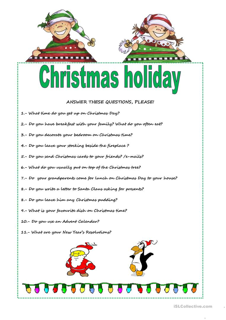 Christmas Holiday - English Esl Worksheets For Distance