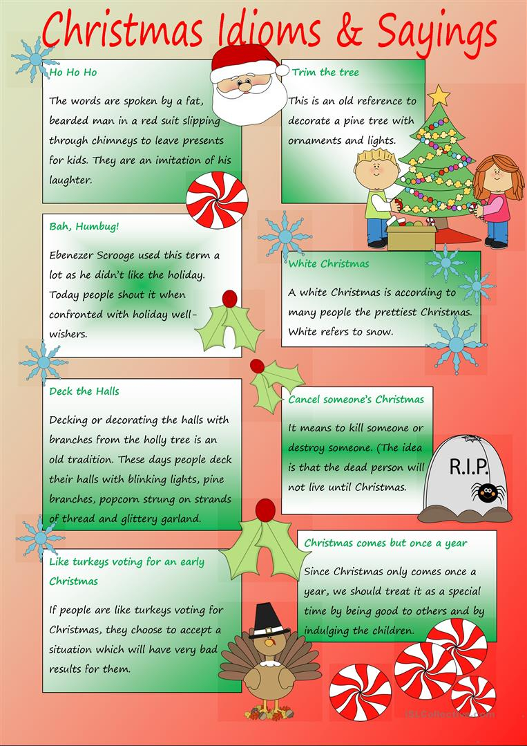 Christmas Idioms &amp;amp; Sayings - English Esl Worksheets For