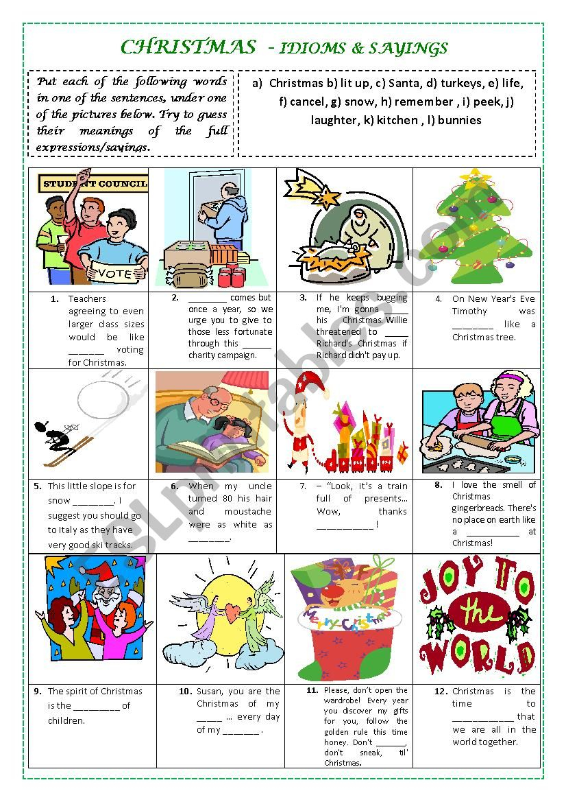 Christmas - Idioms &amp;amp; Sayings (With Key And Explanations