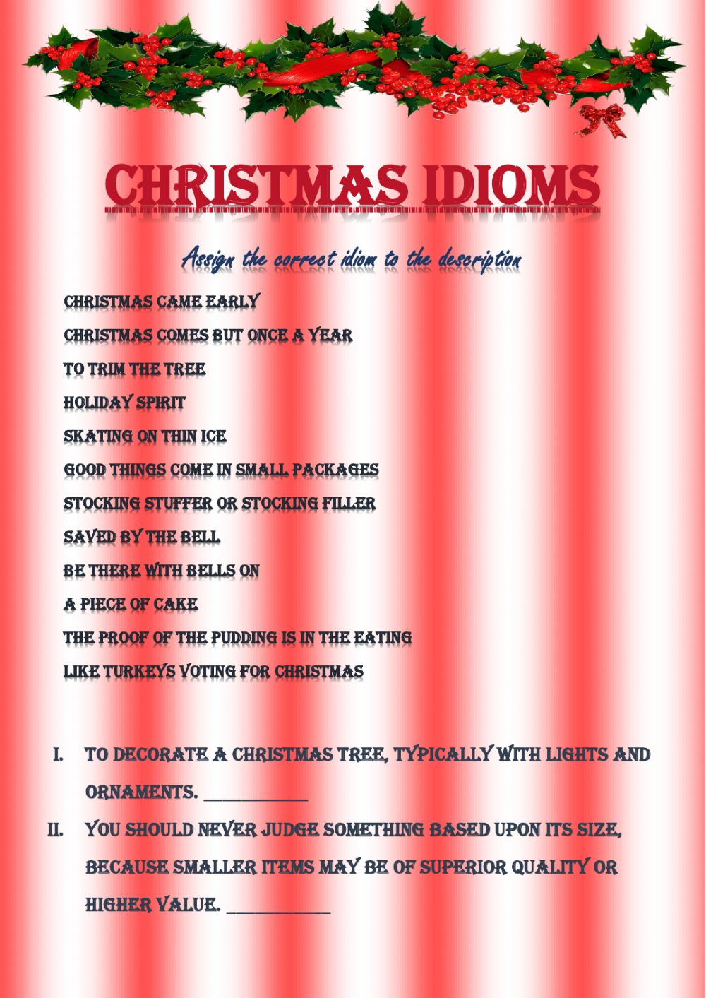 Christmas Idioms Worksheet