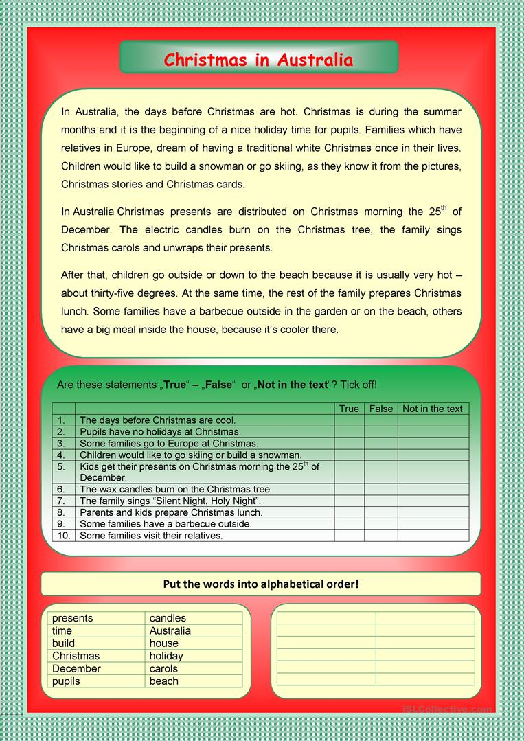 Christmas In Australia - English Esl Worksheets For Distance