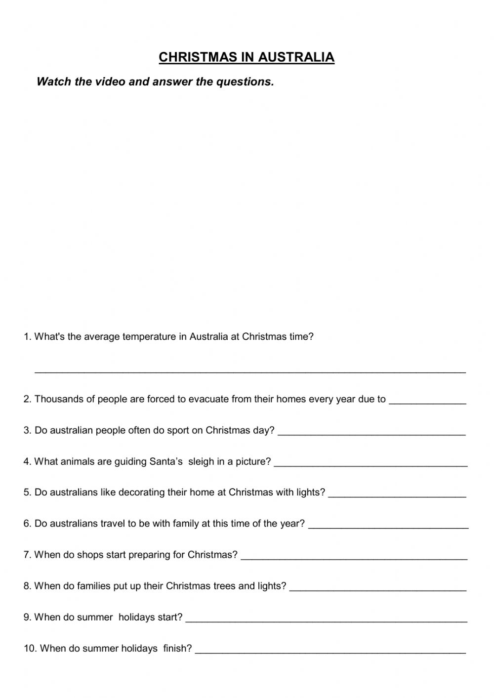 Christmas In Australia Worksheet