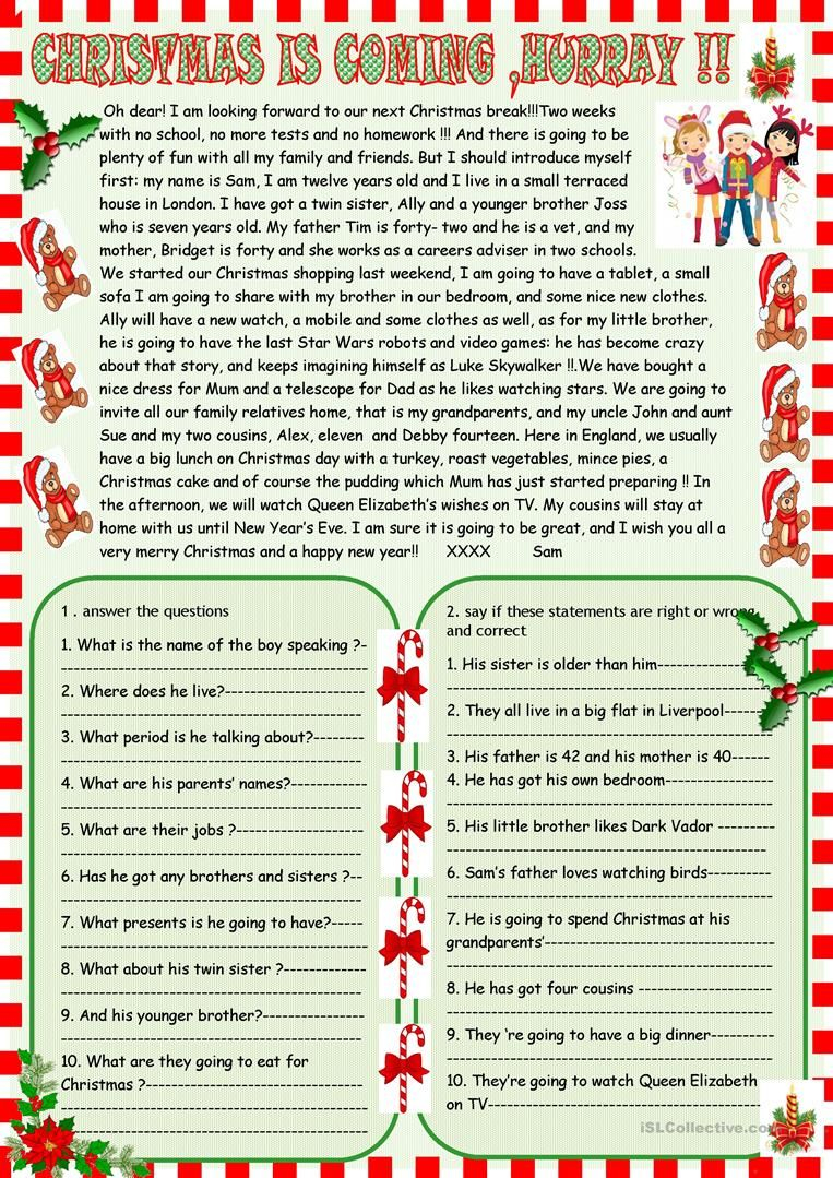 Christmas Is Coming : Reading Comprehension | Christmas