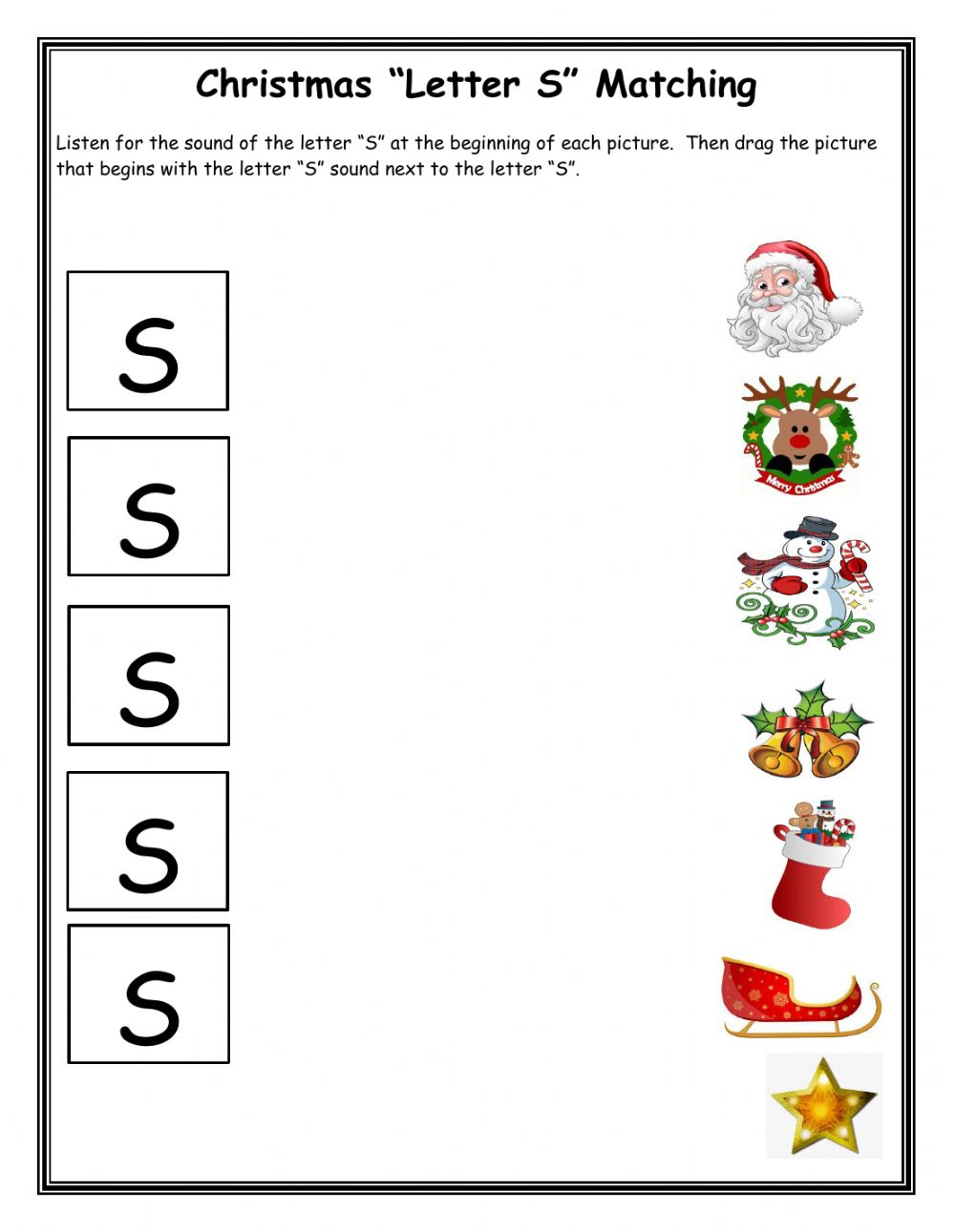 Christmas Matching Letter S Worksheet