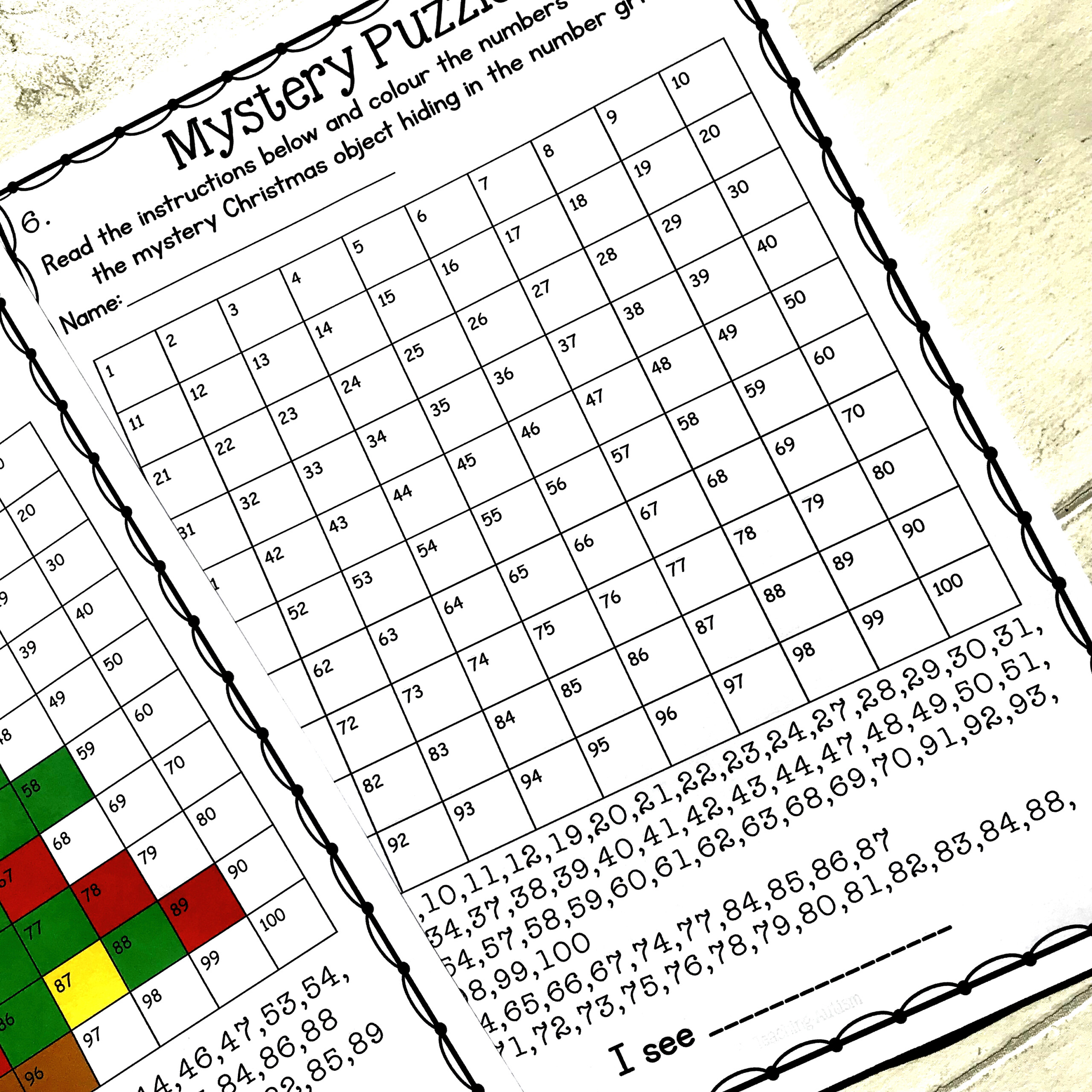 Christmas Math Mystery Puzzles, Number Grids - Teaching Autism