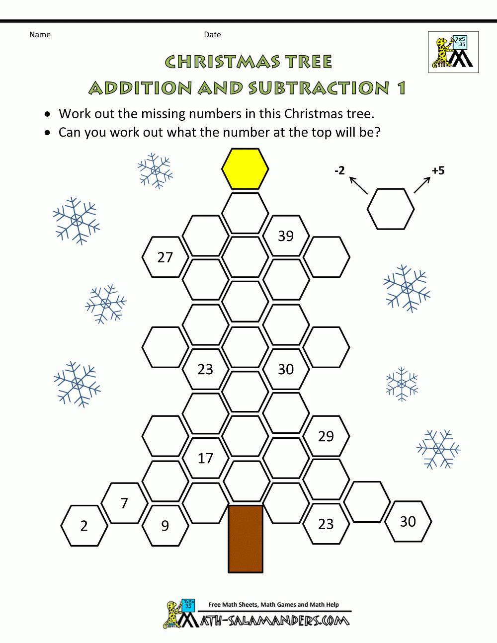 Christmas Maths Sheet Tree Addition Subtraction 1