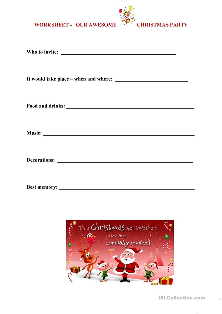 Christmas Party Worksheet - English Esl Worksheets For