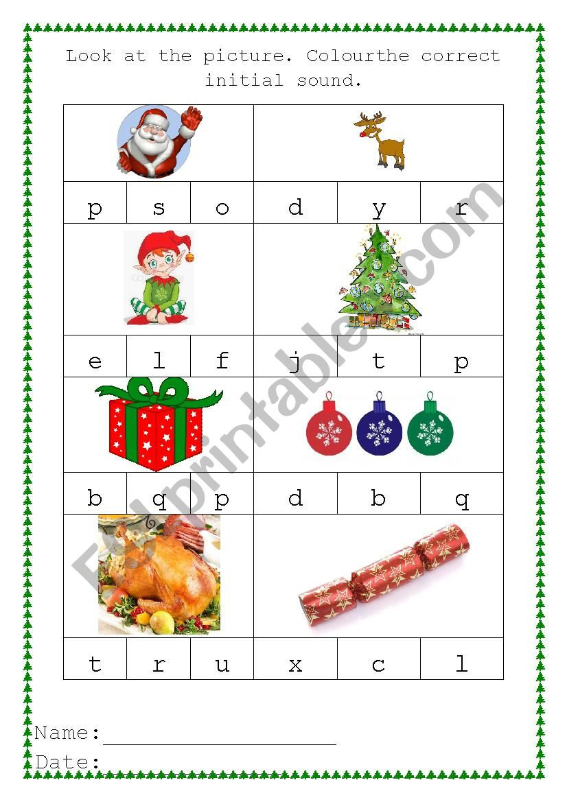 Christmas Phonics - Match Initial Sound To The Picture - Esl