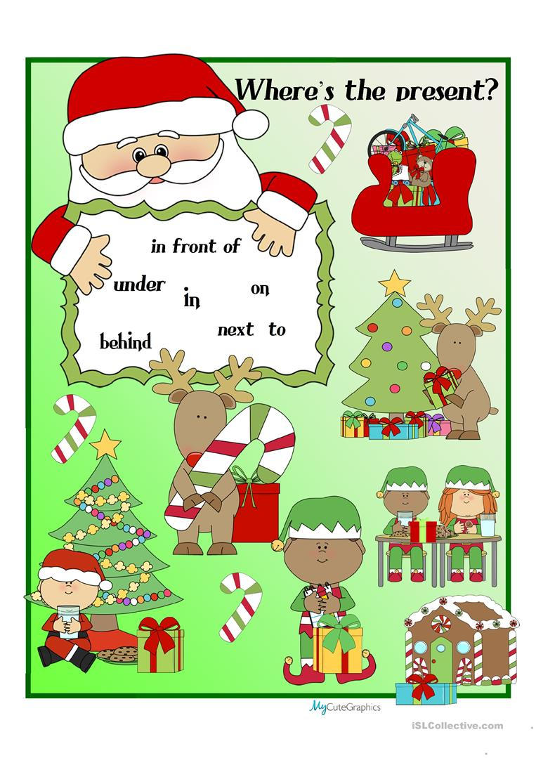 Christmas Prepositions Of Place - English Esl Worksheets For