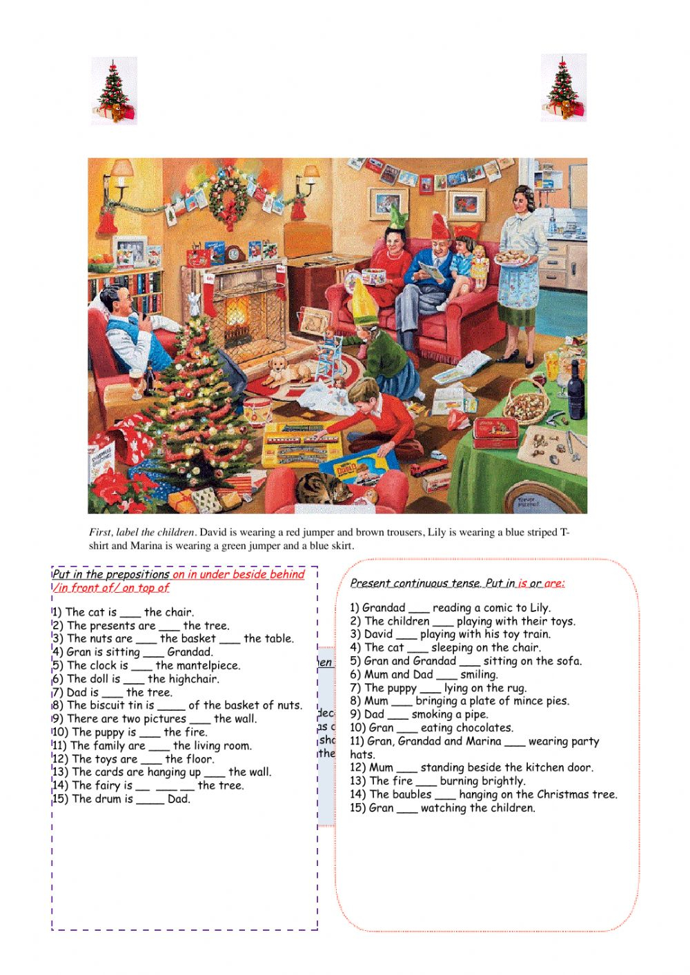 Christmas Prepositions Worksheet