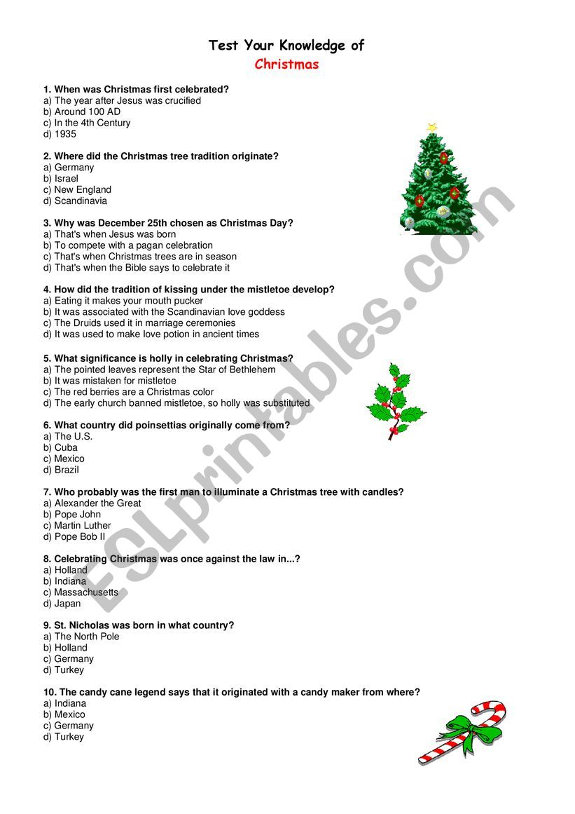 Christmas Quiz - Esl Worksheetgosia2102