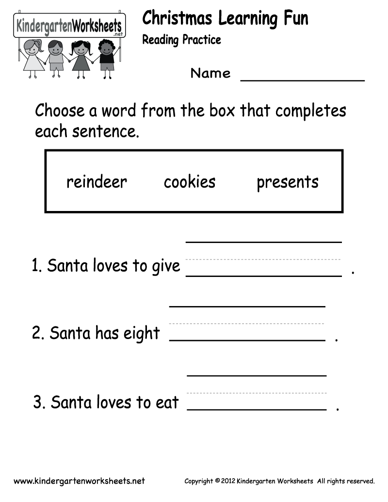 Christmas Reading Worksheet - Free Kindergarten Holiday