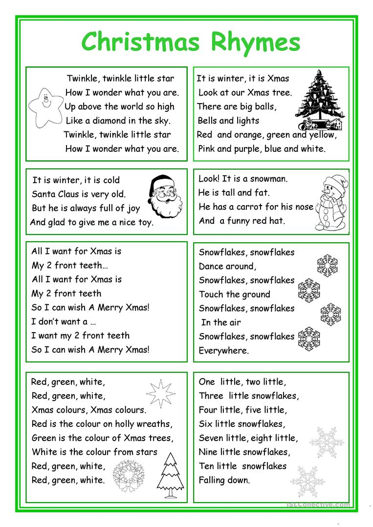 Christmas Rhymes - English Esl Worksheets For Distance