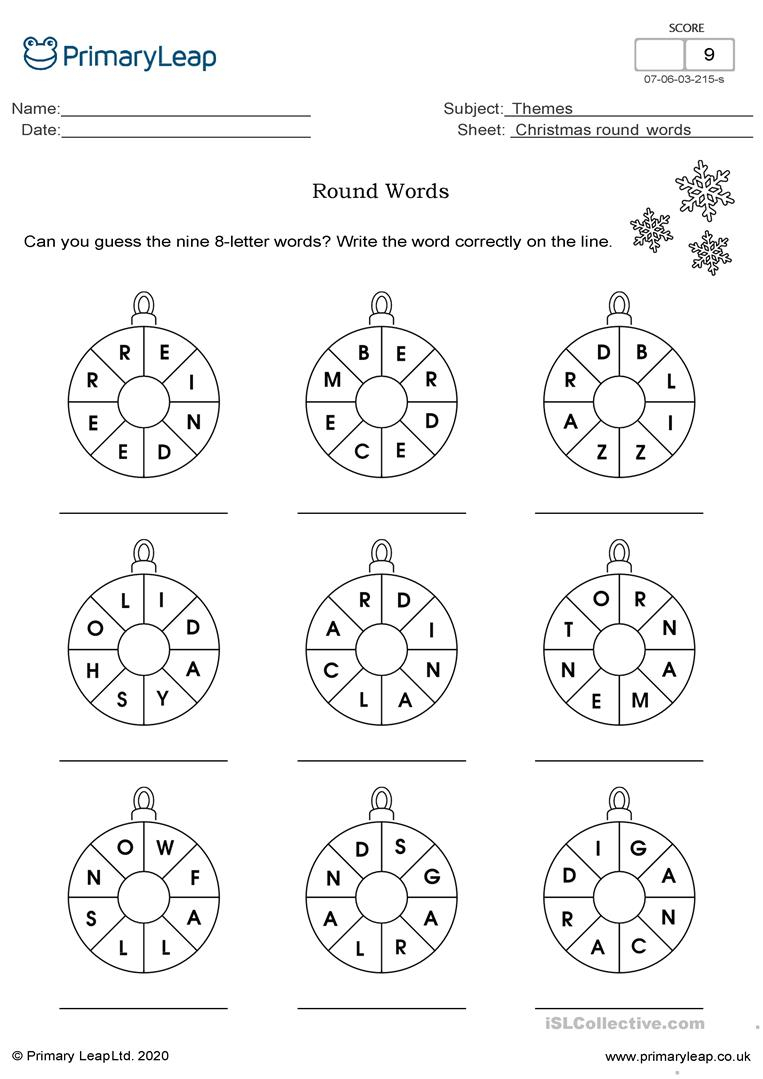 Christmas Round Words - English Esl Worksheets For Distance