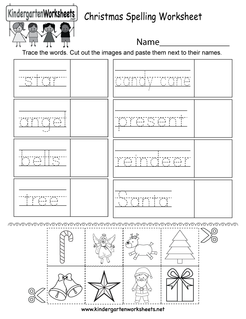 Christmas Spelling Worksheet - Free Kindergarten Holiday