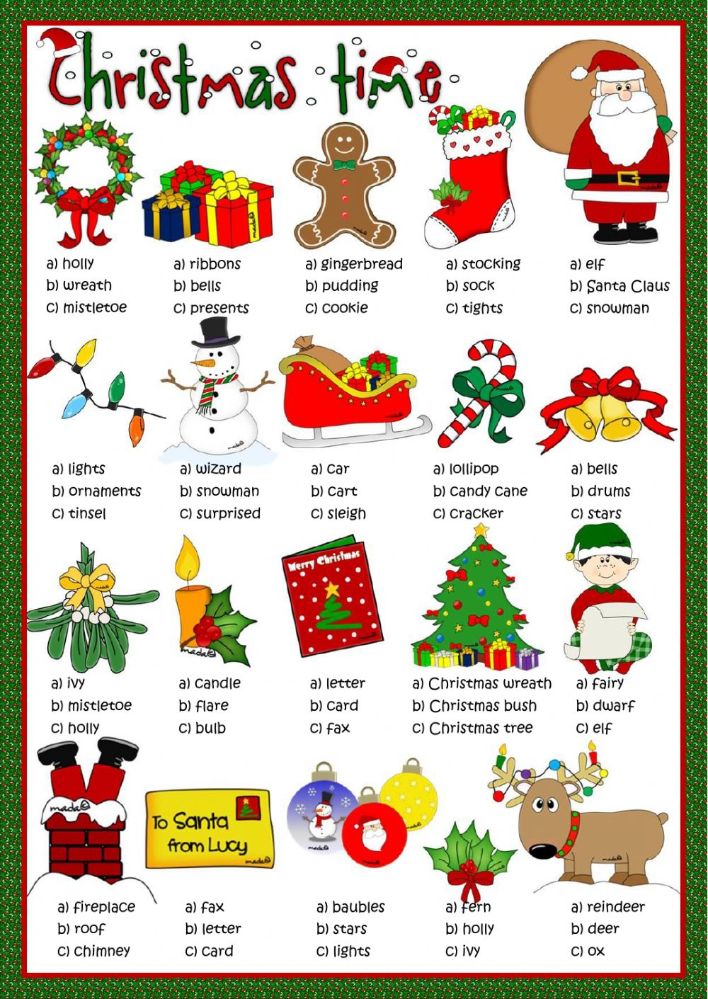 Christmas Time - Multiple Choice Worksheet