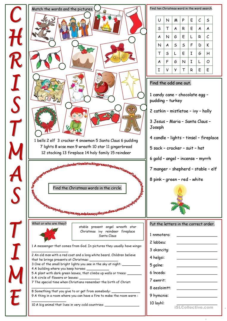 Christmas Time Vocabulary Exercises - English Esl Worksheets