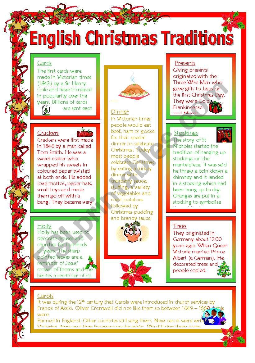 Christmas Traditions - Esl Worksheetmowells