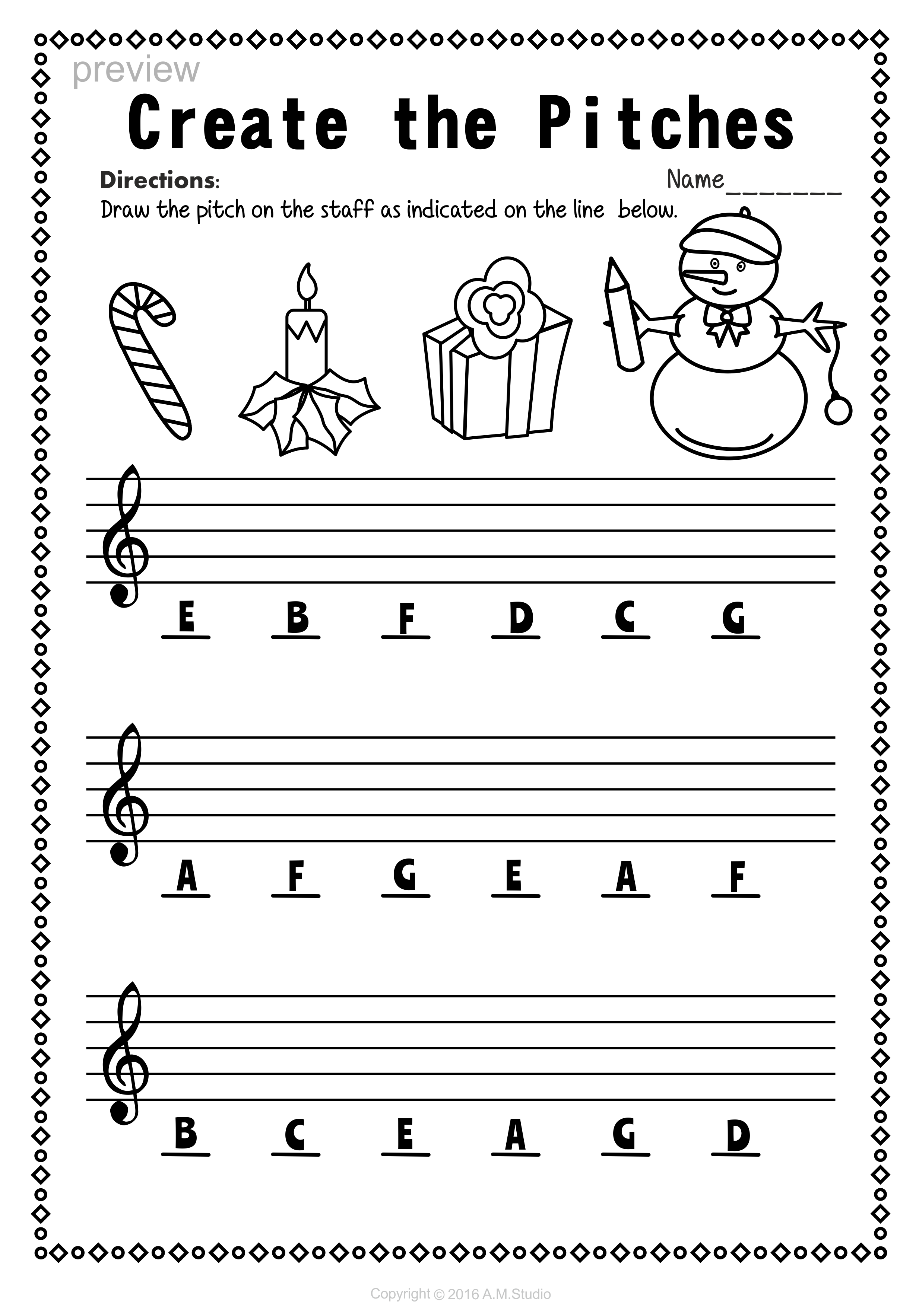 Christmas Treble Clef Note Reading Worksheets | Christmas